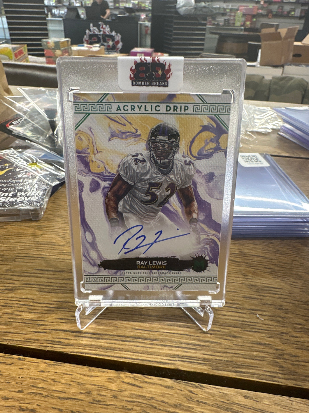 Ray Lewis 2023 Topps Motif Acrylic Drip Green Auto 1/5