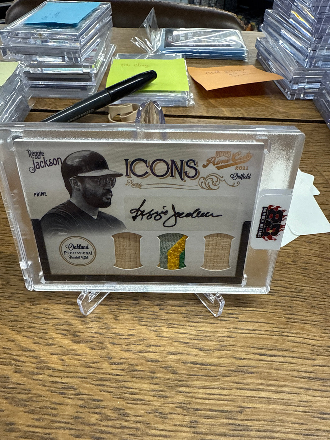 Reggie Jackson 2011 Playoff Prime Cuts Triple Relic Auto 4/5