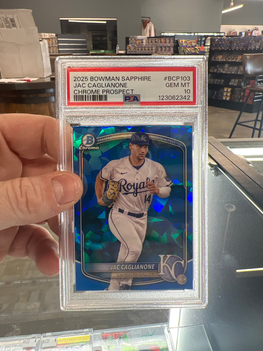 2025 Bowman Sapphire Jac Caglianone Chrome Prospect PSA 10