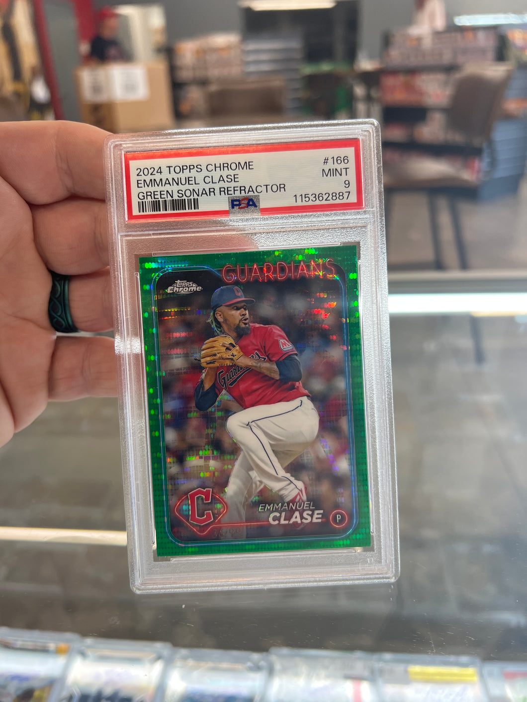 2024 Topps Chrome Green Sonar Refractor #166 Emmanuel Clase /99 PSA 9 Guardians