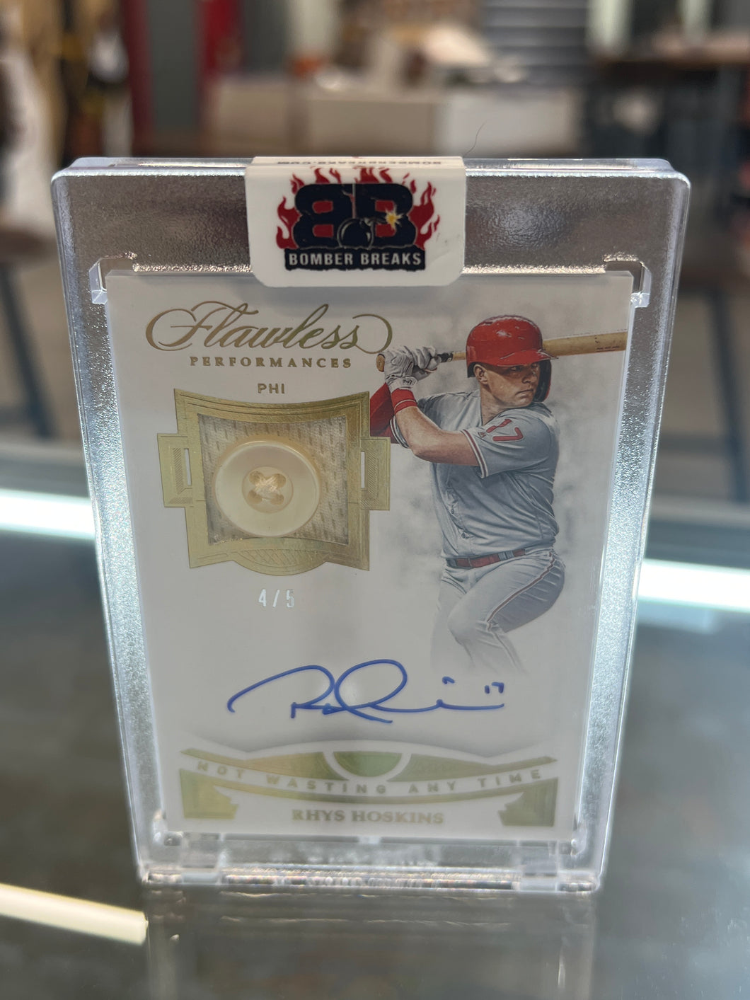 Rhys Hoskins 2019 Topps Inception Blue Button Patch Auto 4/5