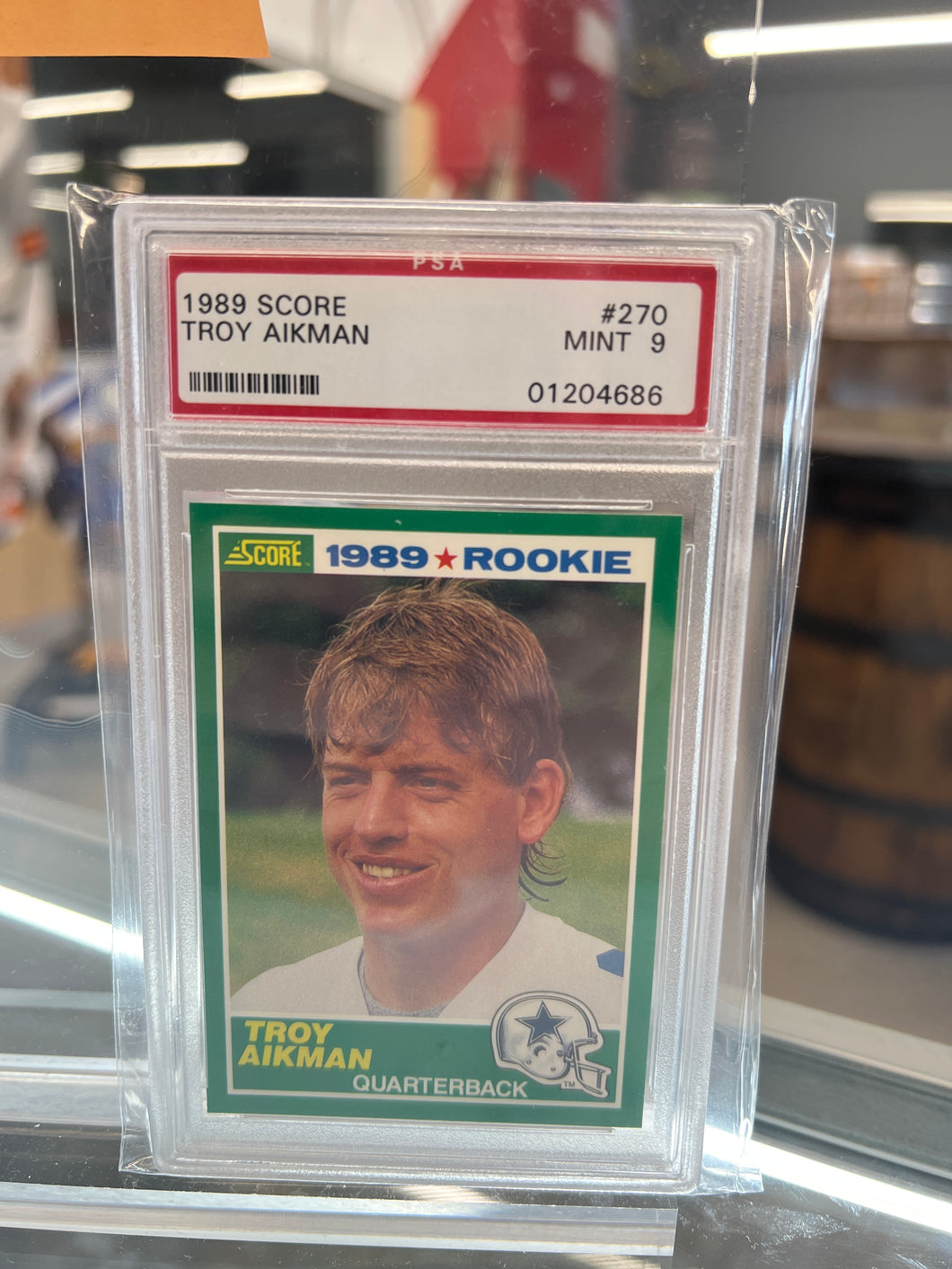 1989 Score - Troy Aikman Dallas Cowboys #270 (RC) PSA 9
