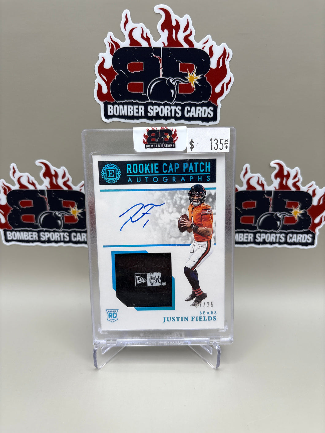 Justin Fields 2021 Panini Encased New Era Laundry Tag Patch Auto RC 07/25