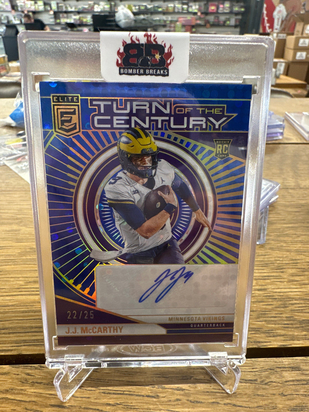JJ McCarthy 2024 Panini Donruss Elite Turn of the Century Blue Auto RC 22/25