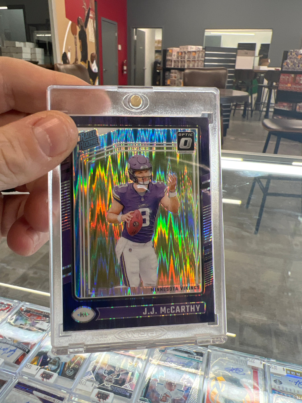 2024 Donruss Optic J.J. McCarthy Purple Shock Rated Rookie #235 Vikings