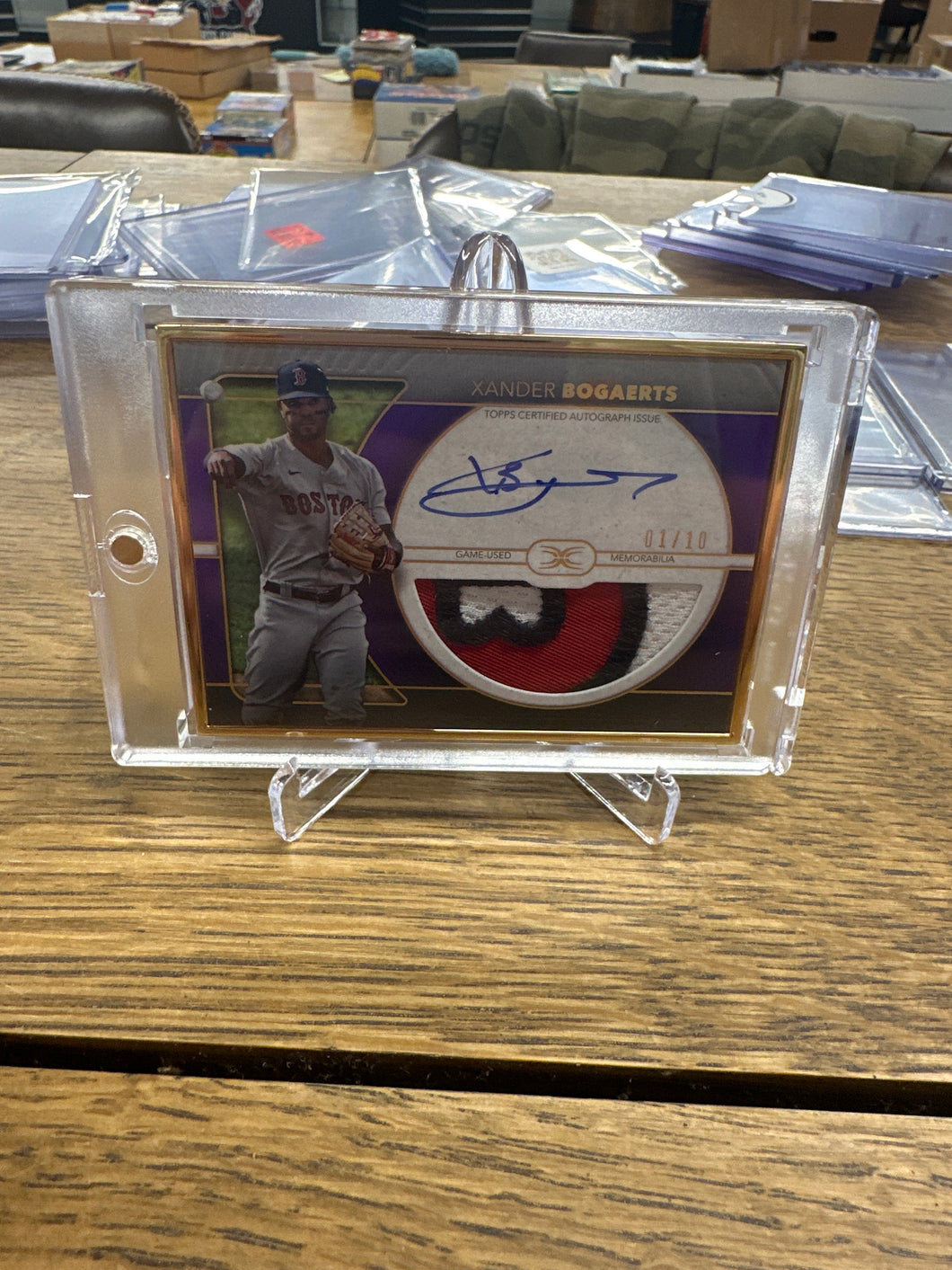 Xander Bogaerts 2021 Topps Definitive Gold Framed Patch Auto Purple 01/10