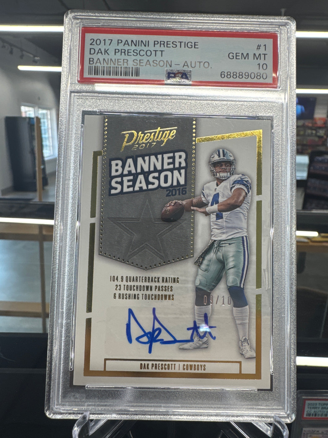 Dak Prescott 2017 Panini Prestige Banner Season Auto 09/10 PSA 10