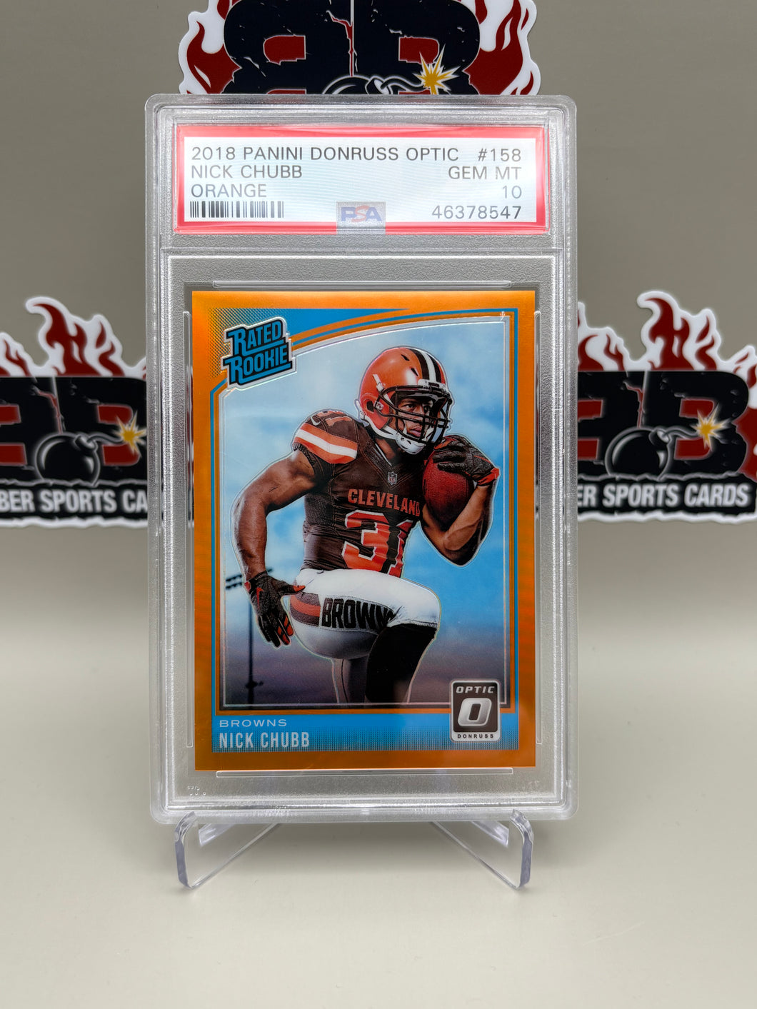 2018 Panini Optic Nick Chubb Orange #31/199 Jersey Match PSA 10